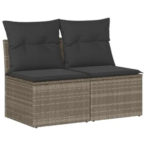 2-delige Loungeset met kussens poly rattan acacia grijs 2-delige Loungeset met kussens poly rattan acacia grijs