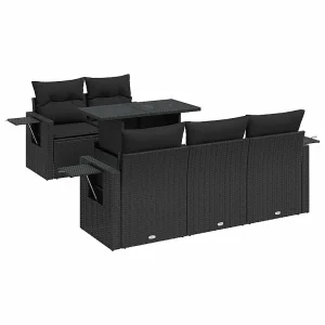 6-delige Loungeset met kussens poly rattan zwart 6-delige Loungeset met kussens poly rattan zwart