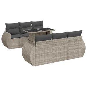 7-delige Loungeset met kussens poly rattan lichtgrijs 7-delige Loungeset met kussens poly rattan lichtgrijs