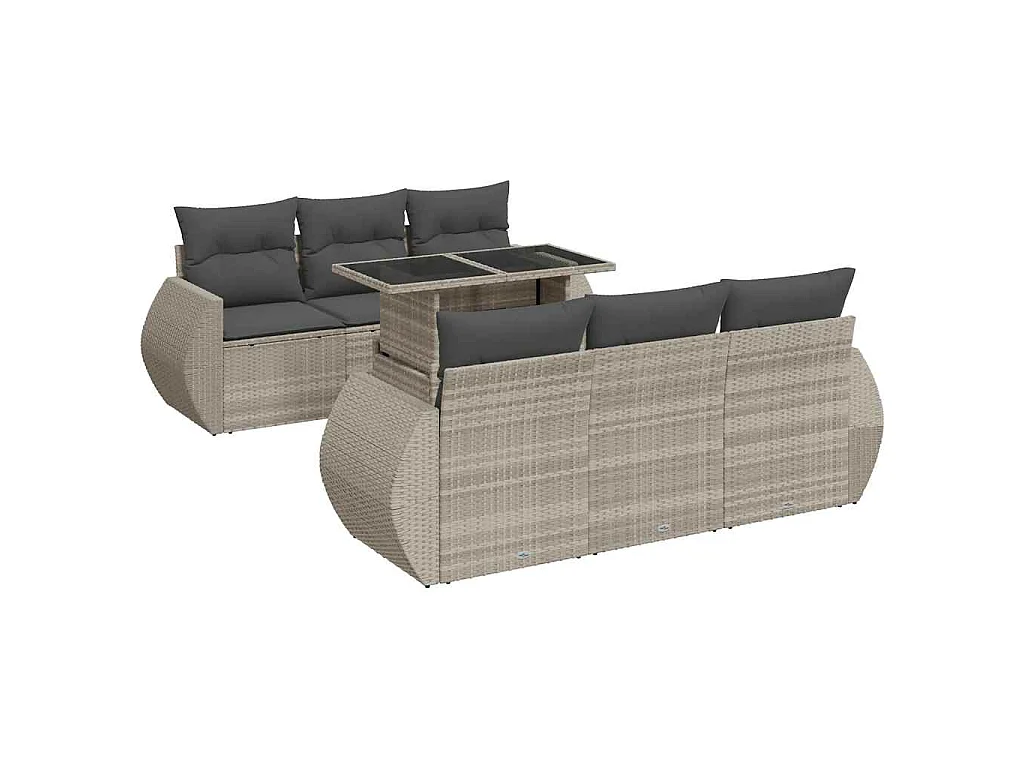 7-delige Loungeset met kussens poly rattan lichtgrijs