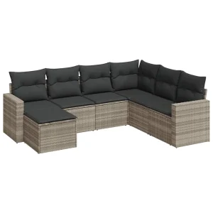 7-delige Loungeset met kussens poly rattan lichtgrijs 7-delige Loungeset met kussens poly rattan lichtgrijs