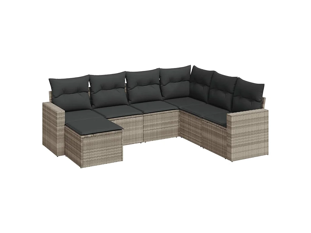 7-delige Loungeset met kussens poly rattan lichtgrijs