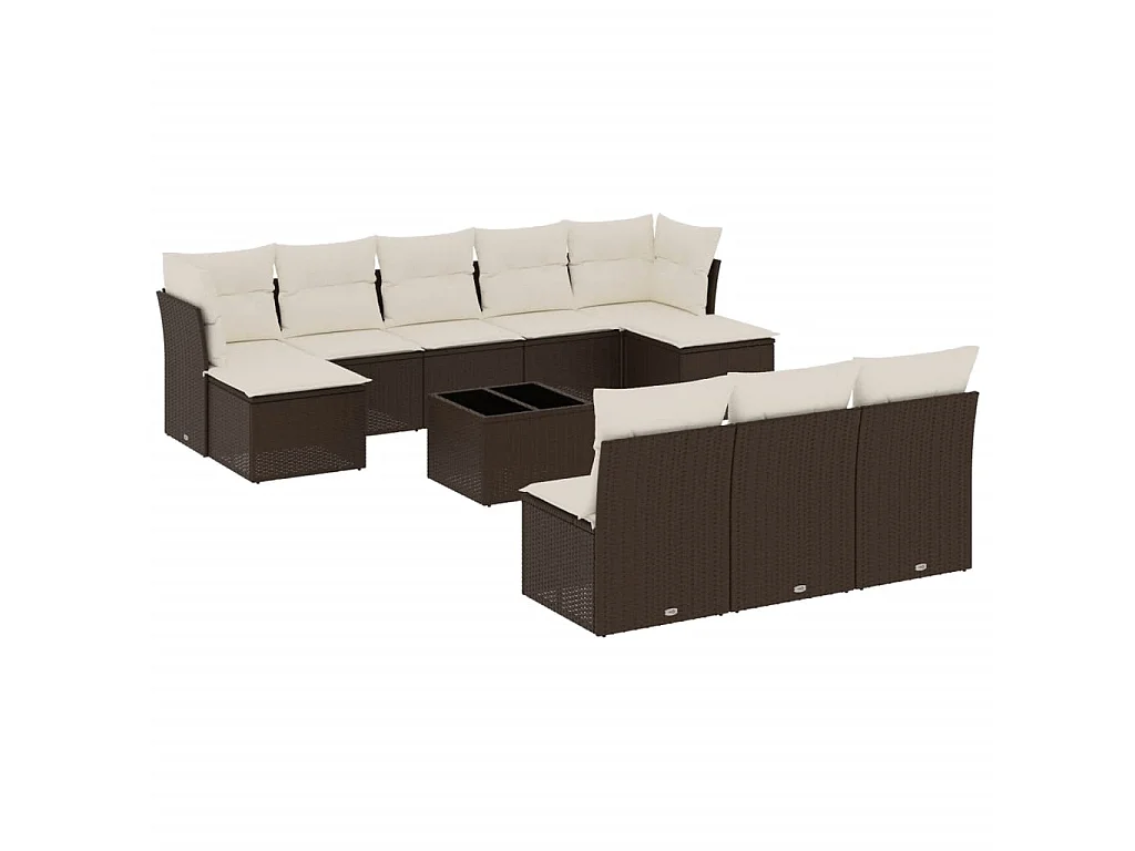 11-delige Loungeset met kussens poly rattan bruin