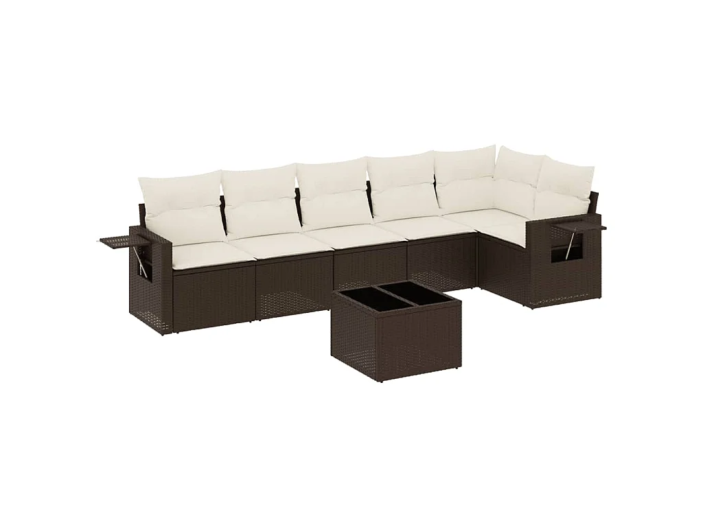 7-delige Loungeset met kussens poly rattan bruin