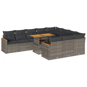 11-delige Loungeset met kussens poly rattan acacia grijs 11-delige Loungeset met kussens poly rattan acacia grijs