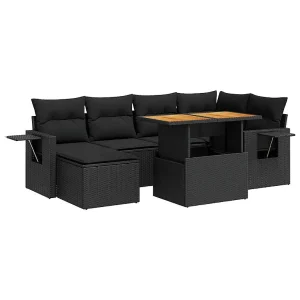 7-delige Loungeset met kussens poly rattan zwart 7-delige Loungeset met kussens poly rattan zwart
