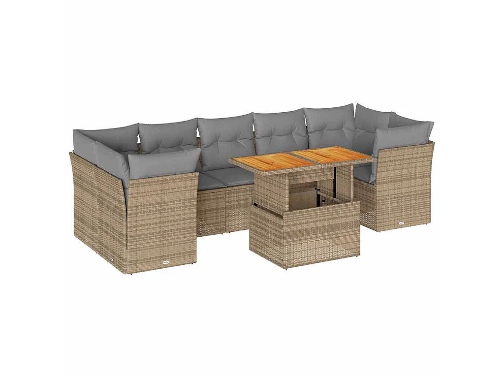 8-delige Loungeset met kussens poly rattan beige