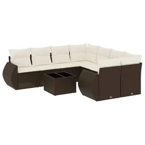 9-delige Loungeset met kussens poly rattan bruin 9-delige Loungeset met kussens poly rattan bruin