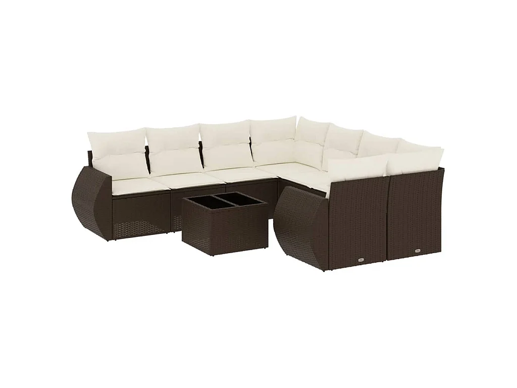 9-delige Loungeset met kussens poly rattan bruin