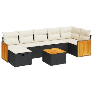 8-delige Loungeset met kussens poly rattan zwart 8-delige Loungeset met kussens poly rattan zwart