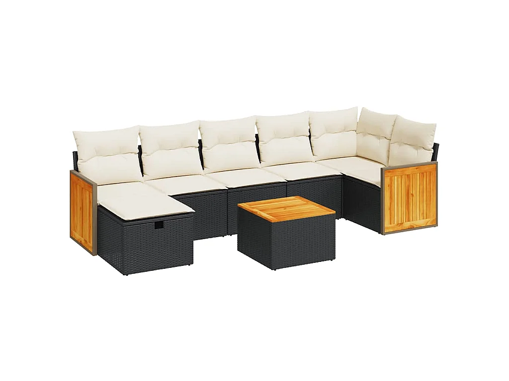 8-delige Loungeset met kussens poly rattan zwart