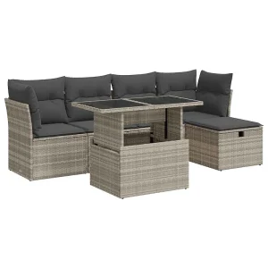 6-delige Loungeset met kussens poly rattan lichtgrijs 6-delige Loungeset met kussens poly rattan lichtgrijs