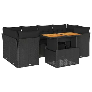 7-delige Loungeset met kussens poly rattan zwart 7-delige Loungeset met kussens poly rattan zwart
