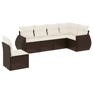 6-delige Loungeset met kussens poly rattan bruin 6-delige Loungeset met kussens poly rattan bruin