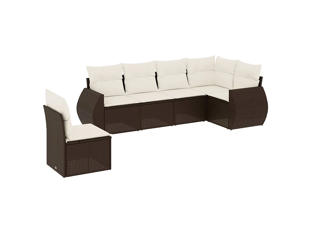 6-delige Loungeset met kussens poly rattan bruin