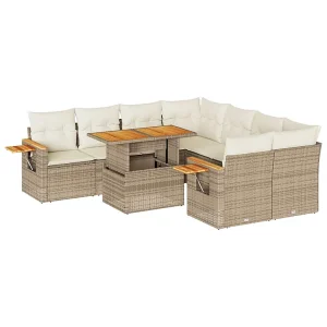 9-delige Loungeset met kussens poly rattan acacia beige 9-delige Loungeset met kussens poly rattan acacia beige