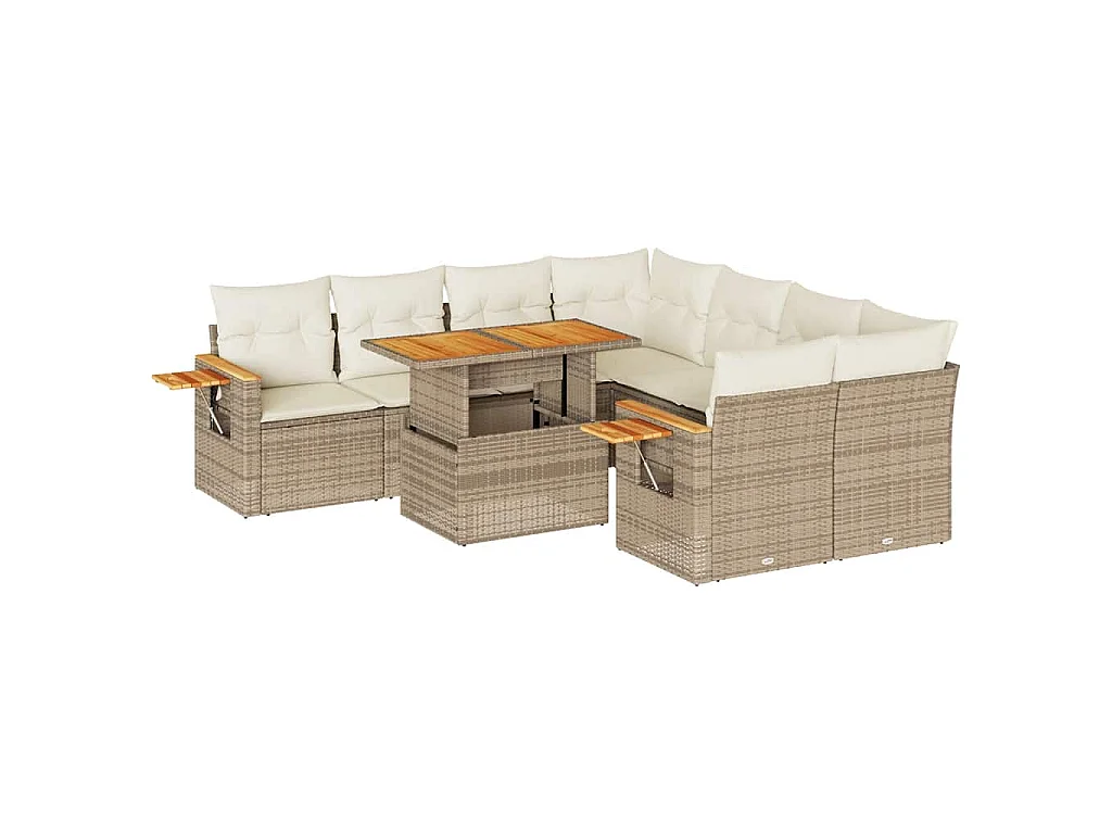 9-delige Loungeset met kussens poly rattan acacia beige