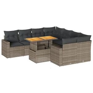 9-delige Loungeset met kussens poly rattan grijs 9-delige Loungeset met kussens poly rattan grijs