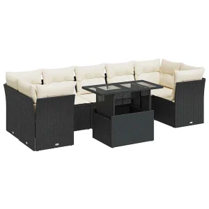 8-delige Loungeset met kussens poly rattan zwart 8-delige Loungeset met kussens poly rattan zwart