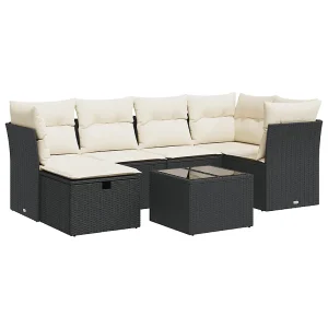 7-delige Loungeset met kussens poly rattan zwart 7-delige Loungeset met kussens poly rattan zwart