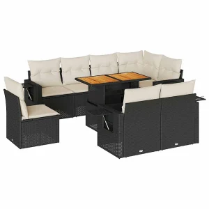 9-delige Loungeset met kussens poly rattan zwart 9-delige Loungeset met kussens poly rattan zwart