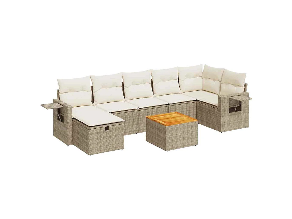 8-delige Loungeset met kussens poly rattan beige