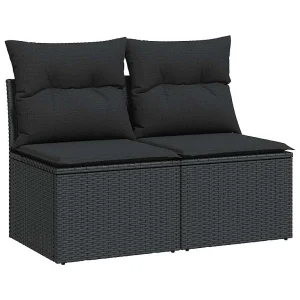 2-delige Loungeset met kussens poly rattan acacia zwart 2-delige Loungeset met kussens poly rattan acacia zwart