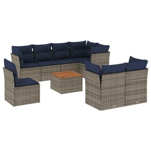9-delige Loungeset met kussens poly rattan grijs 9-delige Loungeset met kussens poly rattan grijs