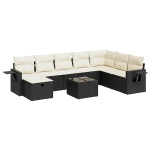 9-delige Loungeset met kussens poly rattan zwart 9-delige Loungeset met kussens poly rattan zwart