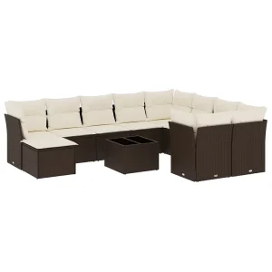 11-delige Loungeset met kussens poly rattan bruin 11-delige Loungeset met kussens poly rattan bruin