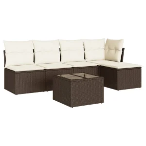 6-delige Loungeset met kussens poly rattan bruin 6-delige Loungeset met kussens poly rattan bruin