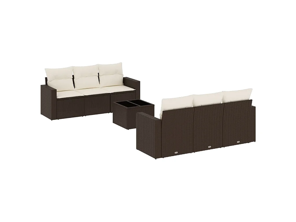 7-delige Loungeset met kussens poly rattan bruin