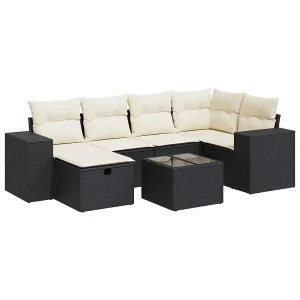 7-delige Loungeset met kussens poly rattan zwart 7-delige Loungeset met kussens poly rattan zwart