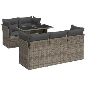 6-delige Loungeset met kussens poly rattan grijs 6-delige Loungeset met kussens poly rattan grijs