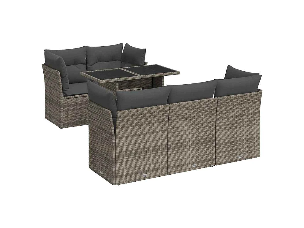 6-delige Loungeset met kussens poly rattan grijs