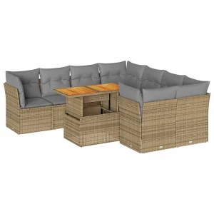 9-delige Loungeset met kussens poly rattan beige 9-delige Loungeset met kussens poly rattan beige