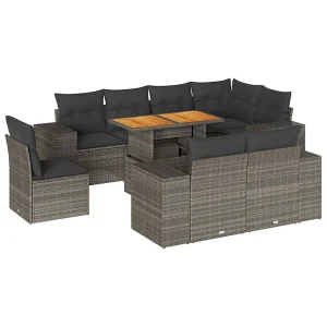 9-delige Loungeset met kussens poly rattan grijs 9-delige Loungeset met kussens poly rattan grijs