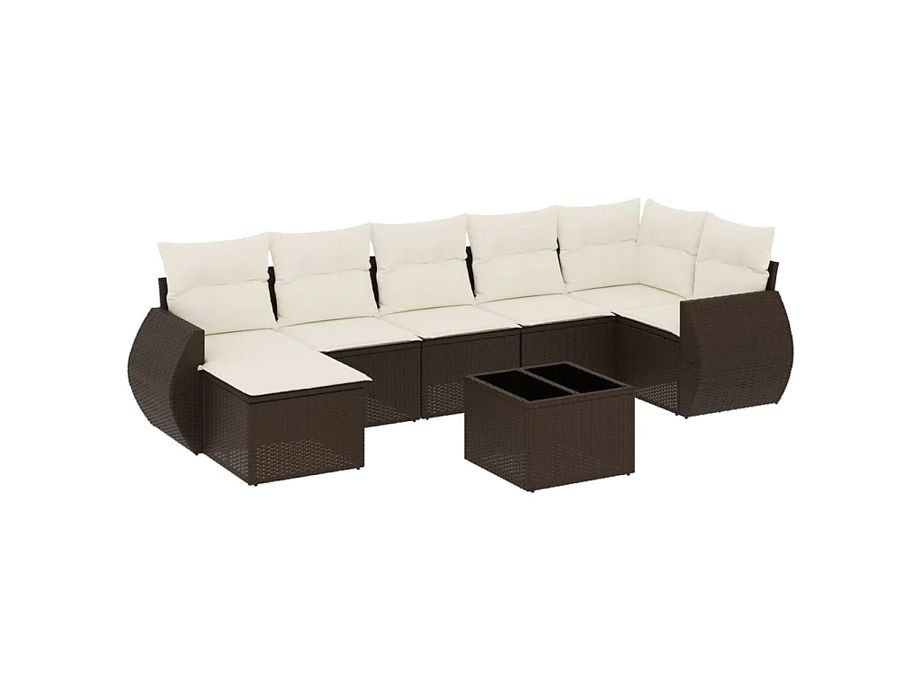 8-delige Loungeset met kussens poly rattan bruin