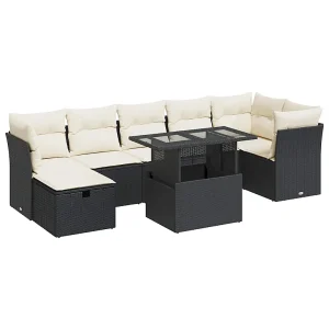 8-delige Loungeset met kussens poly rattan zwart 8-delige Loungeset met kussens poly rattan zwart