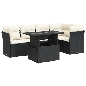 6-delige Loungeset met kussens poly rattan zwart 6-delige Loungeset met kussens poly rattan zwart