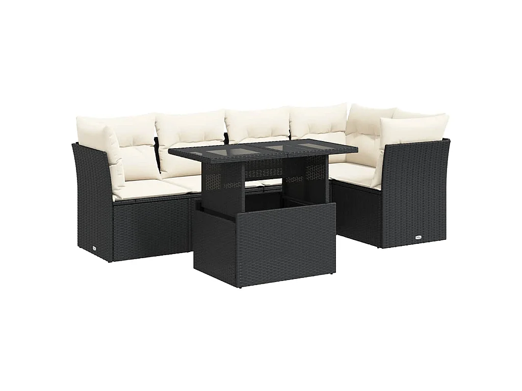 6-delige Loungeset met kussens poly rattan zwart