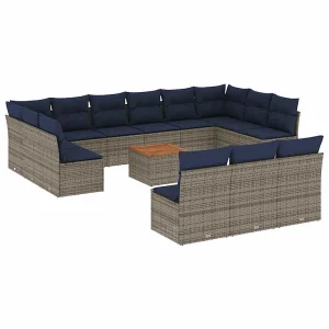 14-delige Loungeset met kussens poly rattan grijs 14-delige Loungeset met kussens poly rattan grijs