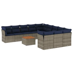 12-delige Loungeset met kussens poly rattan grijs 12-delige Loungeset met kussens poly rattan grijs
