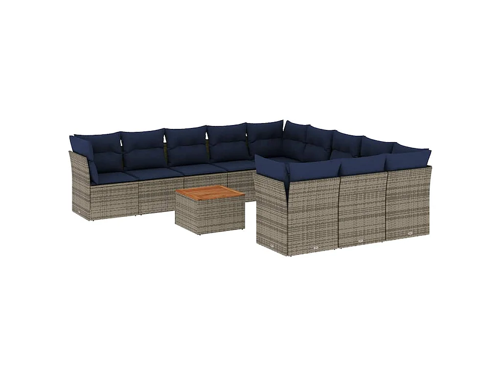 12-delige Loungeset met kussens poly rattan grijs