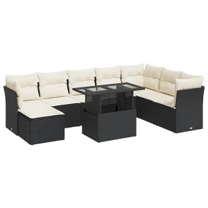 9-delige Loungeset met kussens poly rattan zwart 9-delige Loungeset met kussens poly rattan zwart