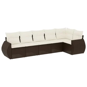 6-delige Loungeset met kussens poly rattan bruin 6-delige Loungeset met kussens poly rattan bruin
