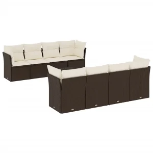 9-delige Loungeset met kussens poly rattan bruin 9-delige Loungeset met kussens poly rattan bruin