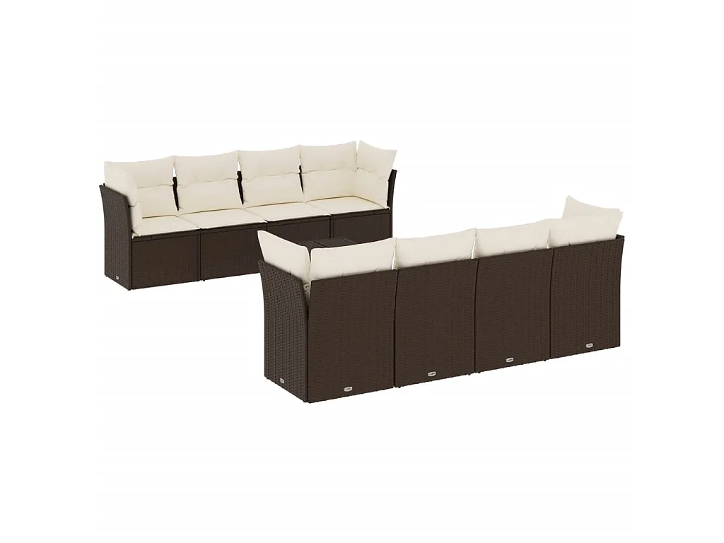 9-delige Loungeset met kussens poly rattan bruin