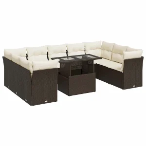 10-delige Loungeset met kussens poly rattan bruin 10-delige Loungeset met kussens poly rattan bruin