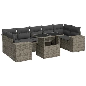 8-delige Loungeset met kussens poly rattan grijs 8-delige Loungeset met kussens poly rattan grijs